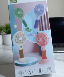 LingPan-pink-rechargeable-mini-fan-with-mobile-stand-