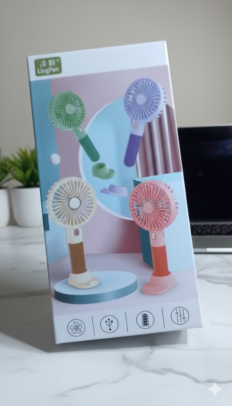 LingPan-pink-rechargeable-mini-fan-with-mobile-stand-